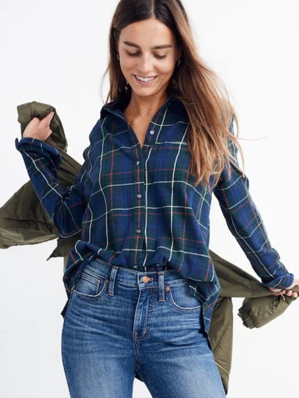 Madewell | Flannel Oversized Ex-Boyfriend Shirt Dark Plaid Flannel Women Medium